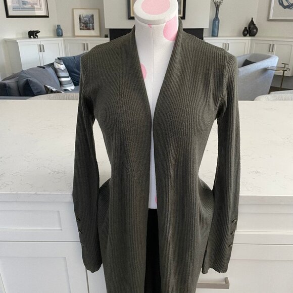 Nanette Lepore Merino Wool Open Front Ribbed Duster Sweater Olive Green Sz XS - Picture 1 of 11